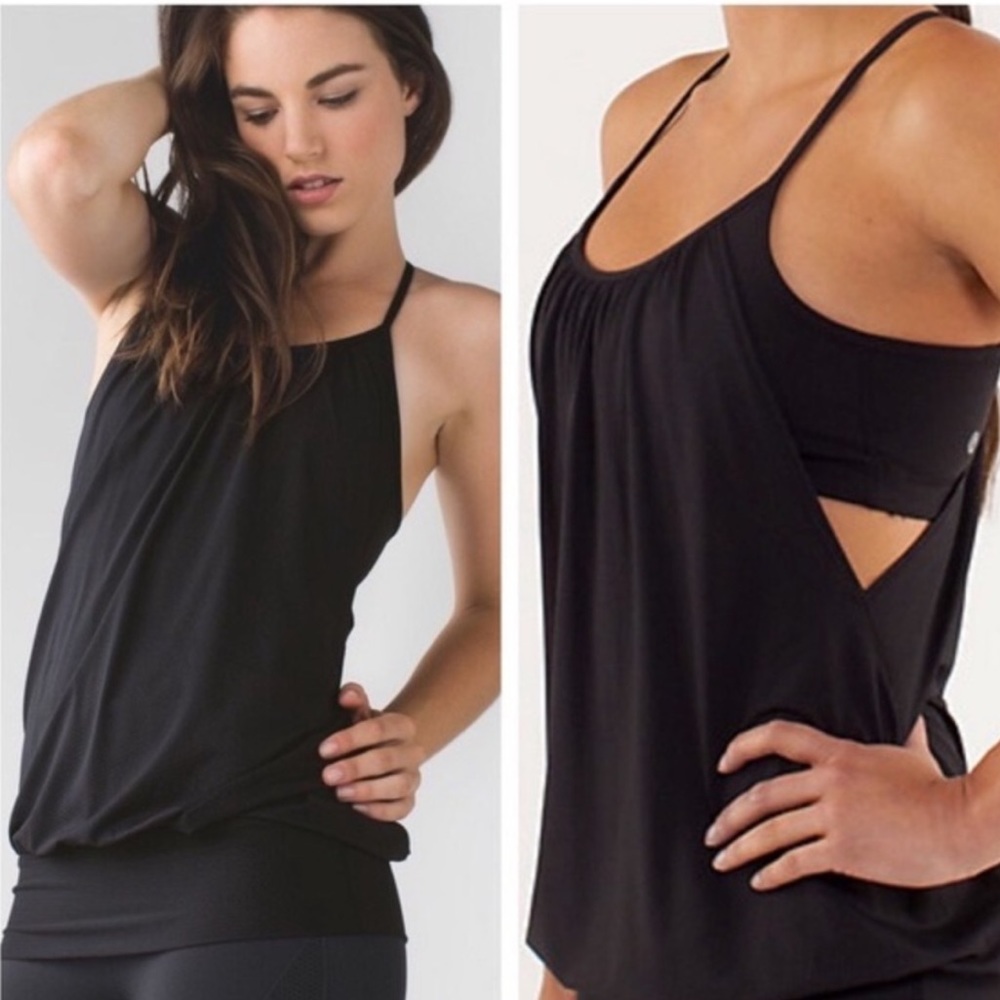 Lululemon Womens Tank Top No Limits Black Racerback Built In Bra Athletic